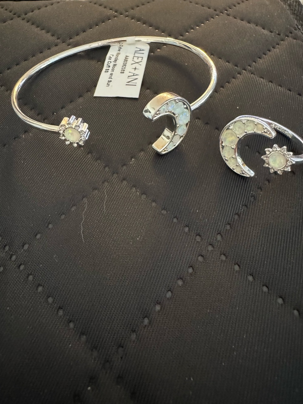 Alex and Ani Silver Moon & Sun Opal Accent Cuff Bracelet & Ring